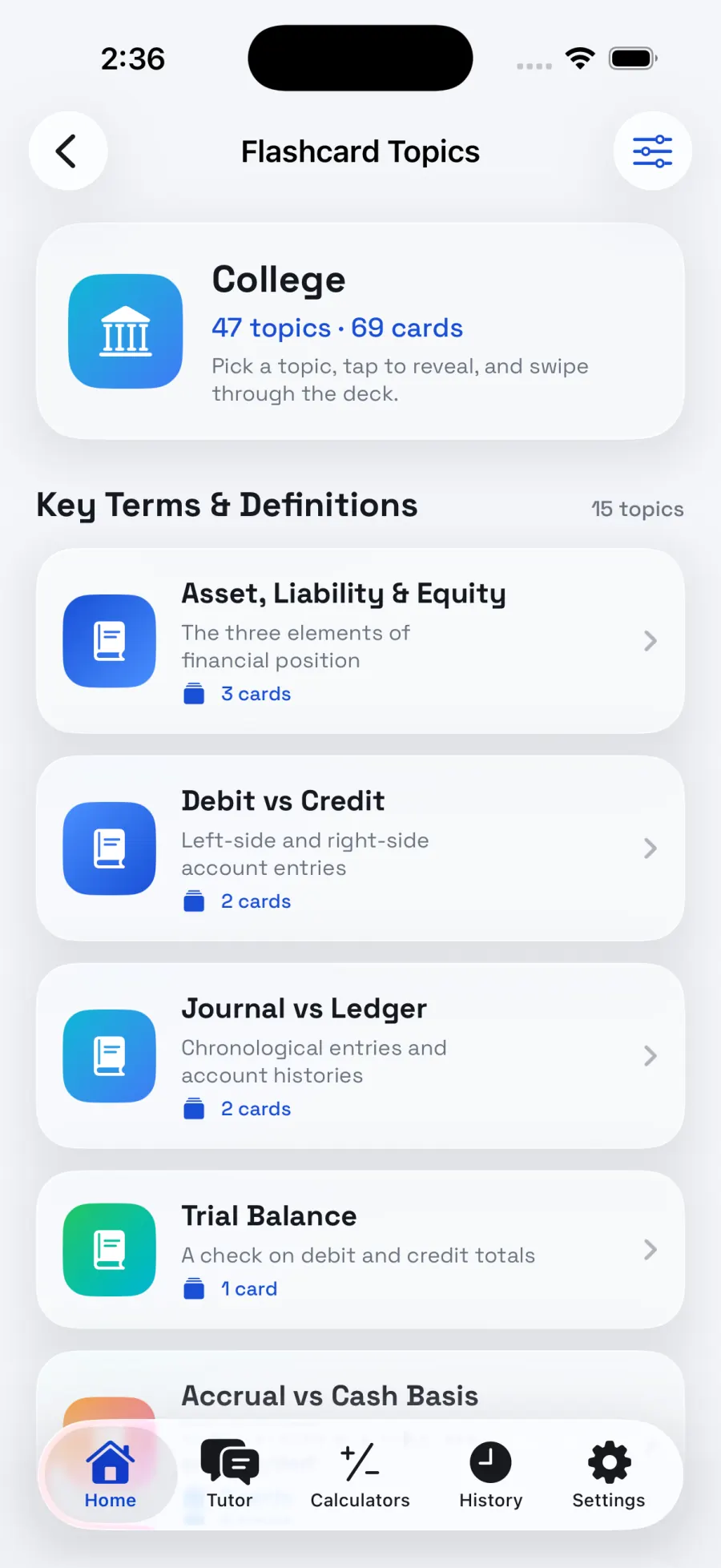 Accounting flashcards screen